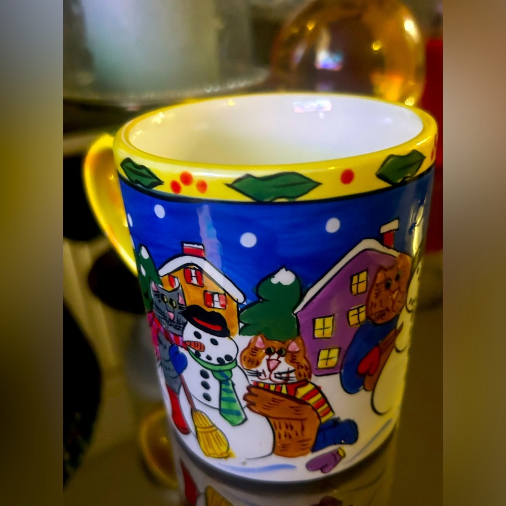 Vintage Catzilla Christmas coffee cup 2001